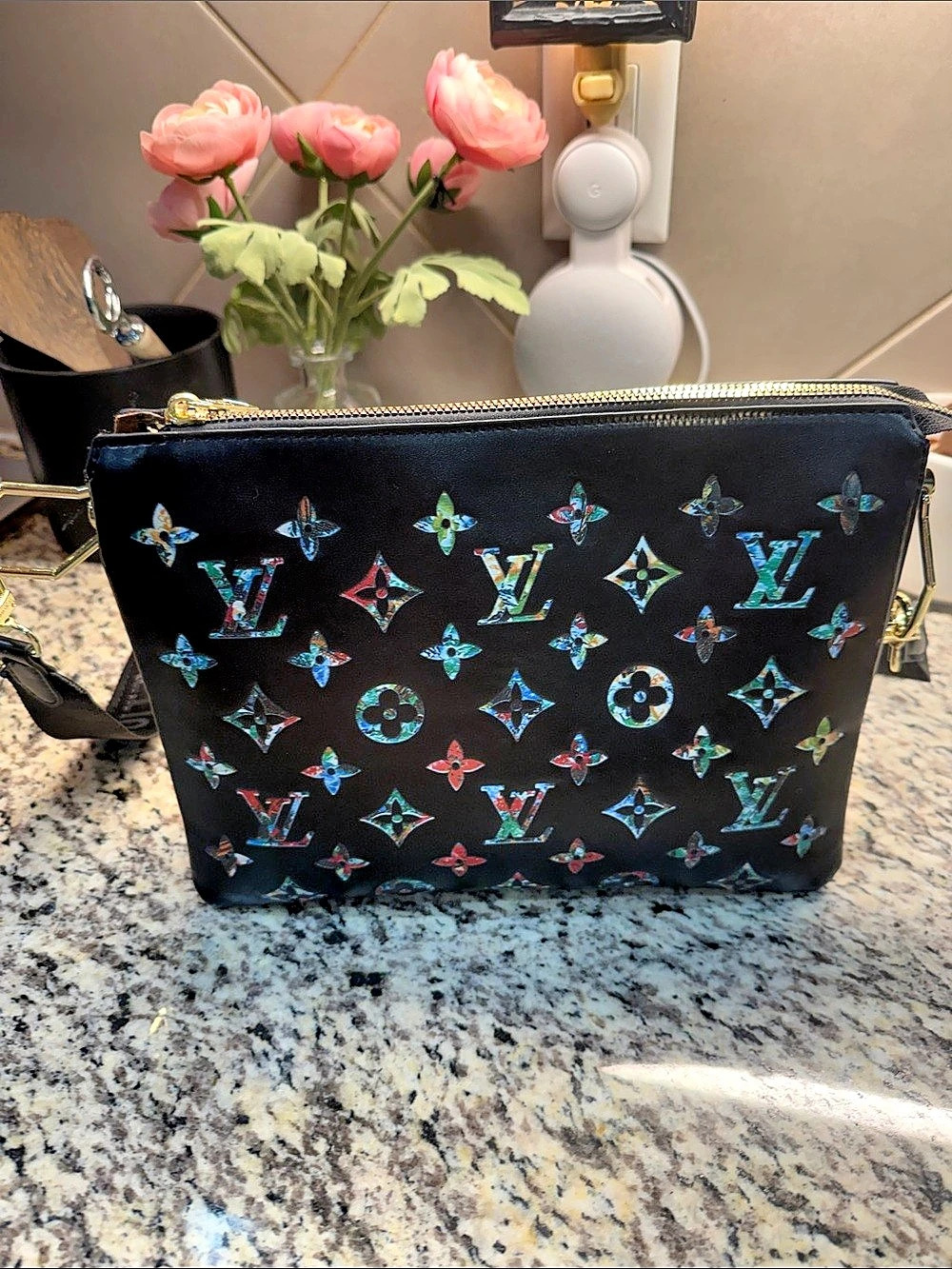 Monogram Crossbody Black bag - multi color